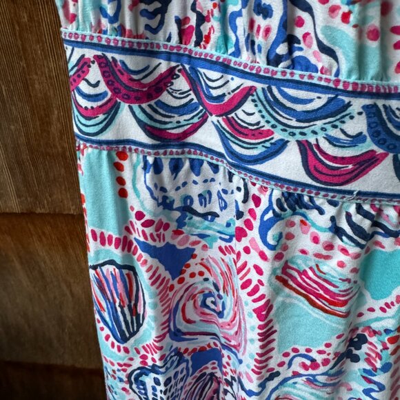 EUC Lilly Pulitzer BELLINA WRAP DRESS Shell Me About It Blue Pink Women's Large - Picture 10 of 12
